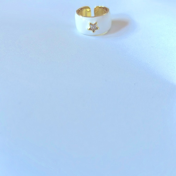 Gold & White Enamel Wide Band With Cubic Zirconia Star - Picture 6 of 6